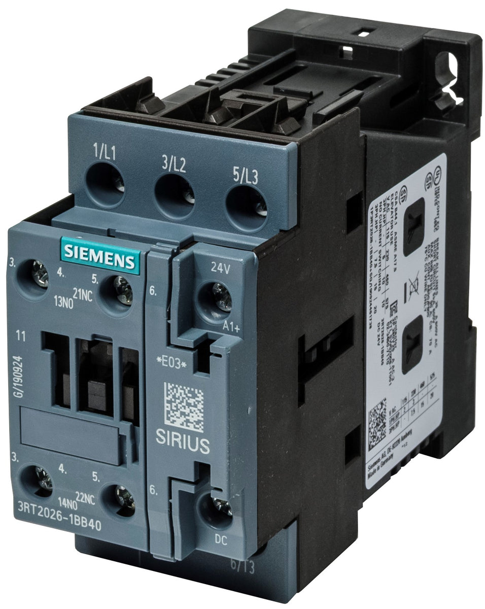 Contacteur Siemens 11kW 3P 24VDC Référence 3RT2026-1BB40 Siemens