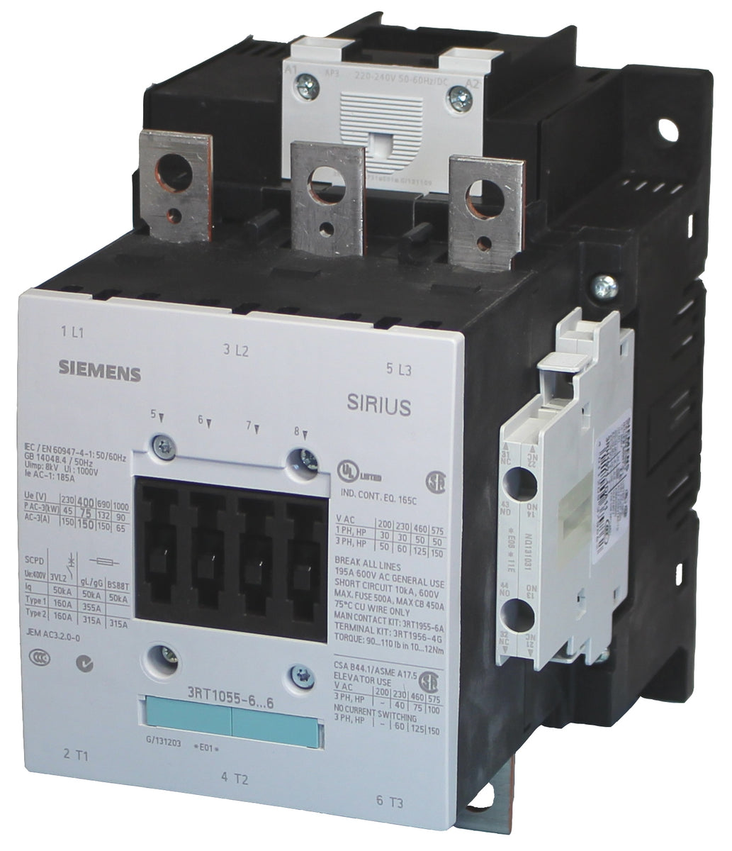 Contacteur Siemens 3P 220V 75KW Modèle 3RT1055-6AP36 Contacteur Siemens 75KW Siemens