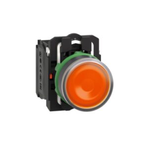 BOUTON POUSSOIR ORANGE AVEC VOYANT 24 AC /DC- NO/NC SCHNEIDER